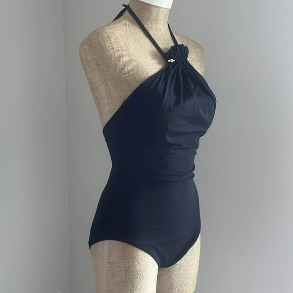 Gottex Grace Kelly Black High Neck Halter Swimsuit size 10 NEW - Picture 6 of 7